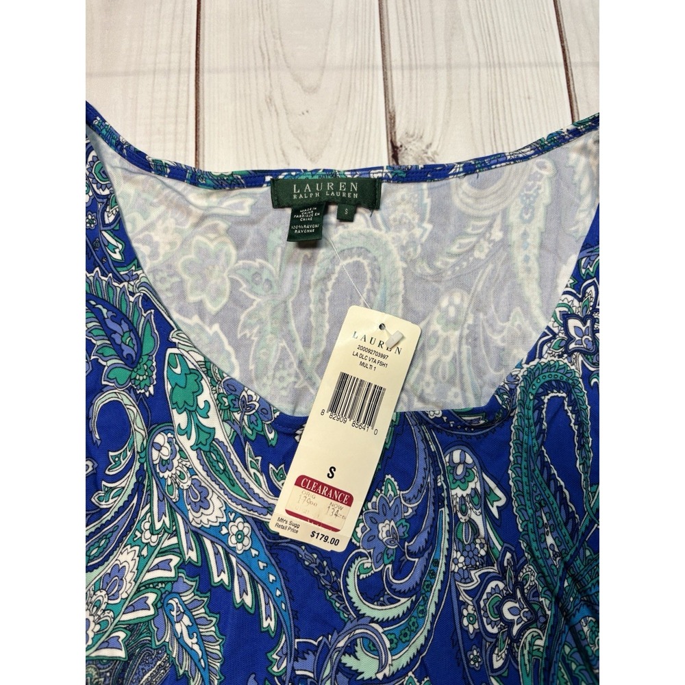 NWT Ralph Lauren Women’s Blue Sleeveless Midi Dress Paisley Print Small - Picture 3 of 6
